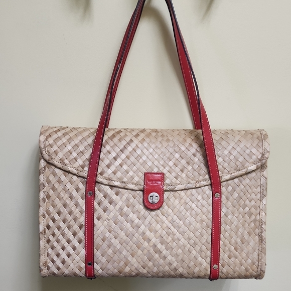 kate spade Handbags - Kate Spade Tan and Red Tote Bag Flap Straw